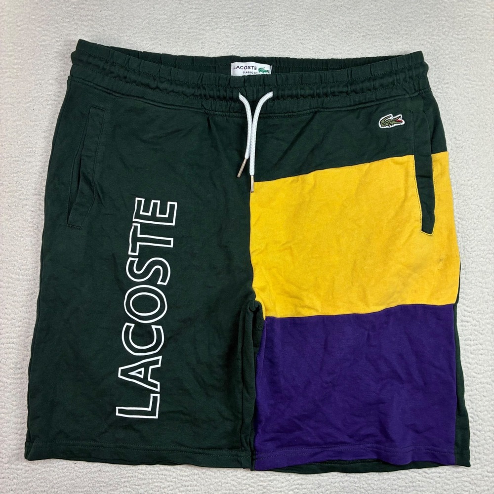 Lacoste Colorblock Sweat Shorts Men M Green Multicolor Fleece Drawstring Stretch